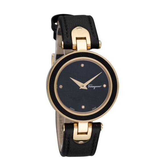 Salvatore Ferragamo GILIO Collection Ladies Quartz Black Watch Leather Strap - Picture 1 of 10
